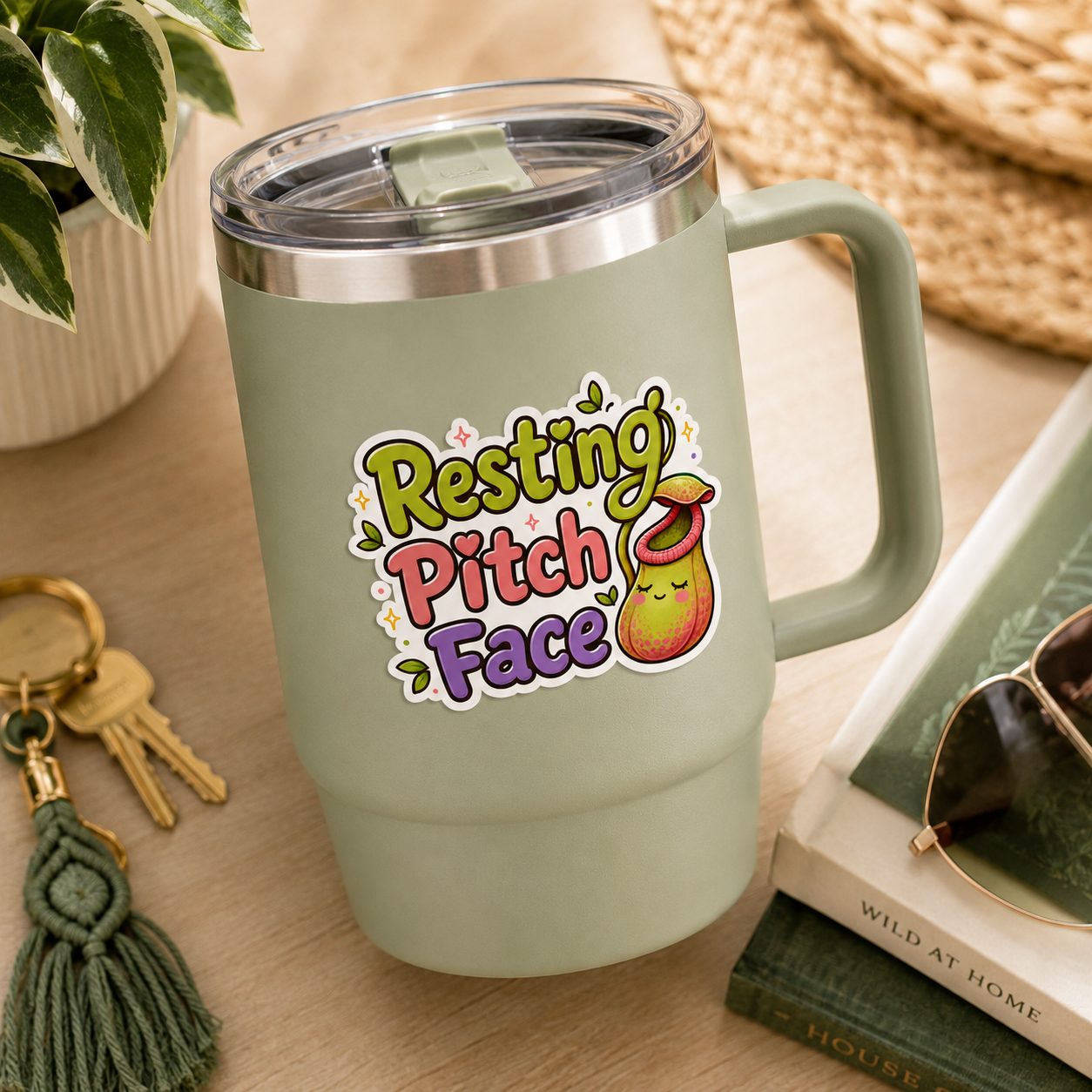 Resting Pitch Face Sticker – Kawaii Pitcher Plant Vinyl Decal