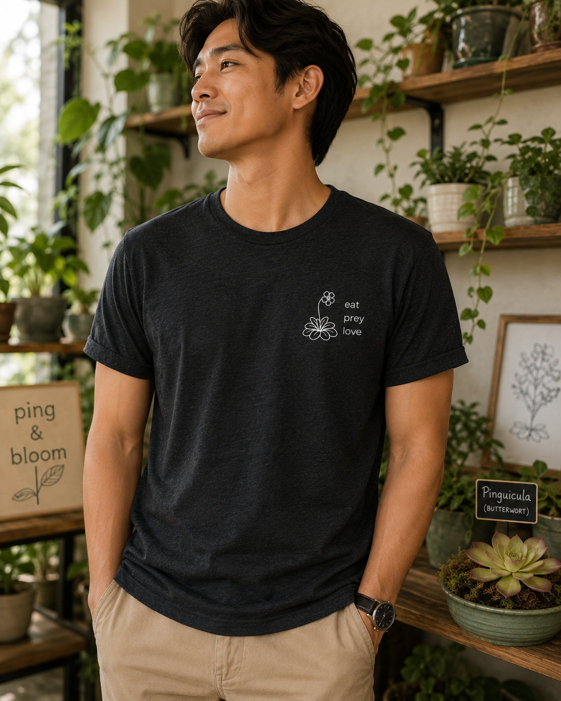 Eat Prey Love Pinguicula Shirt | Minimal Carnivorous Plant T-Shirt for Plant Lovers