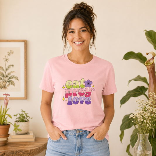 Eat Prey Love Retro Carnivorous Plant Graphic T-Shirt