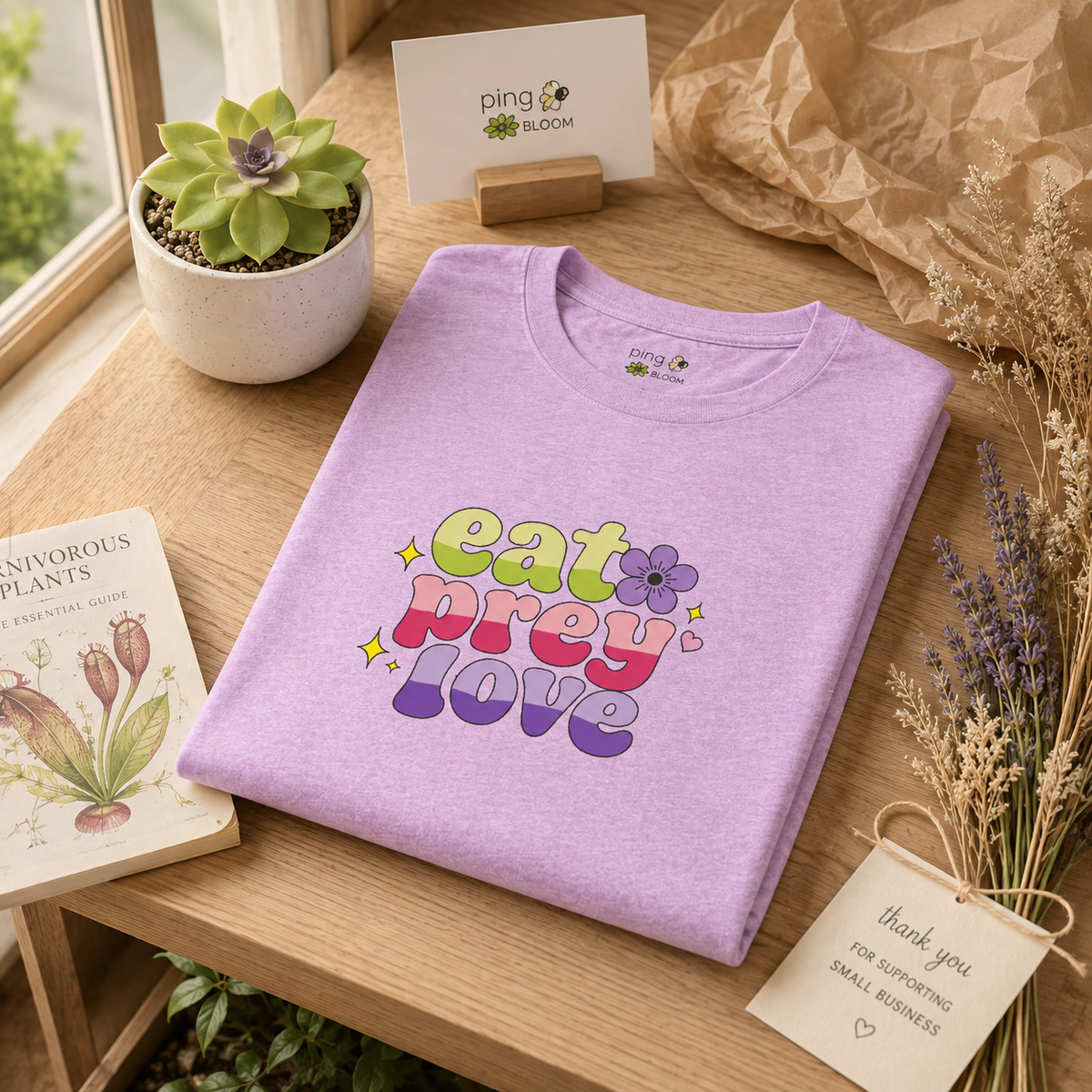 Eat Prey Love Retro Carnivorous Plant Graphic T-Shirt